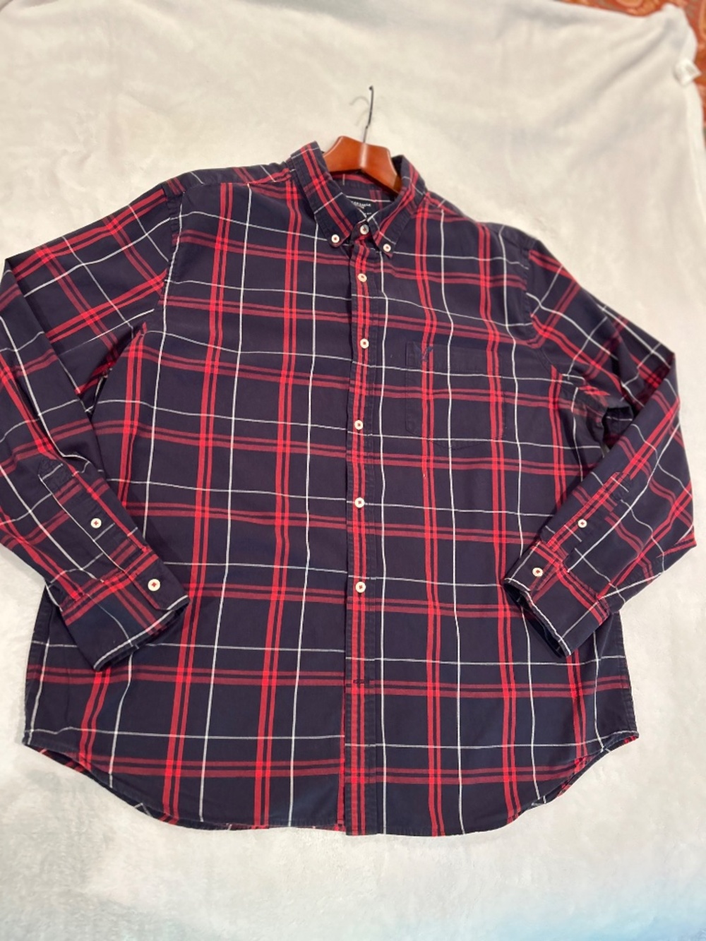 American Eagle Mens XXL Red/Blue Plaid Button Down Prep Fit Casual - Picture 3 of 8